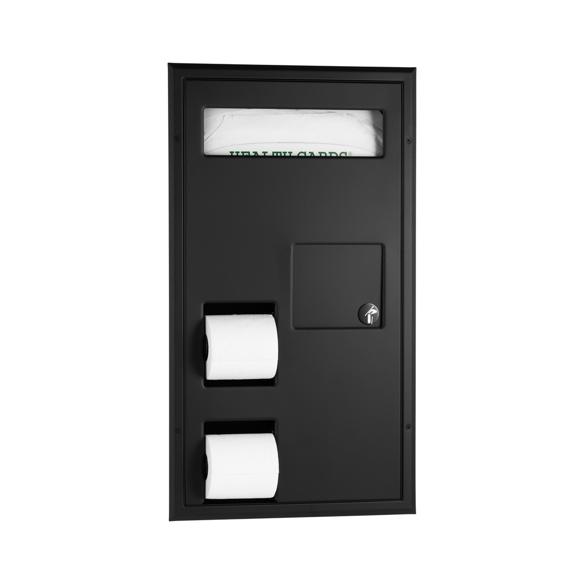 Bobrick B-3571 Partition-Mounted Toilet Tissue / Seat Cover Dispenser / Waste Disposal, Right Side While Seated — Matte Black