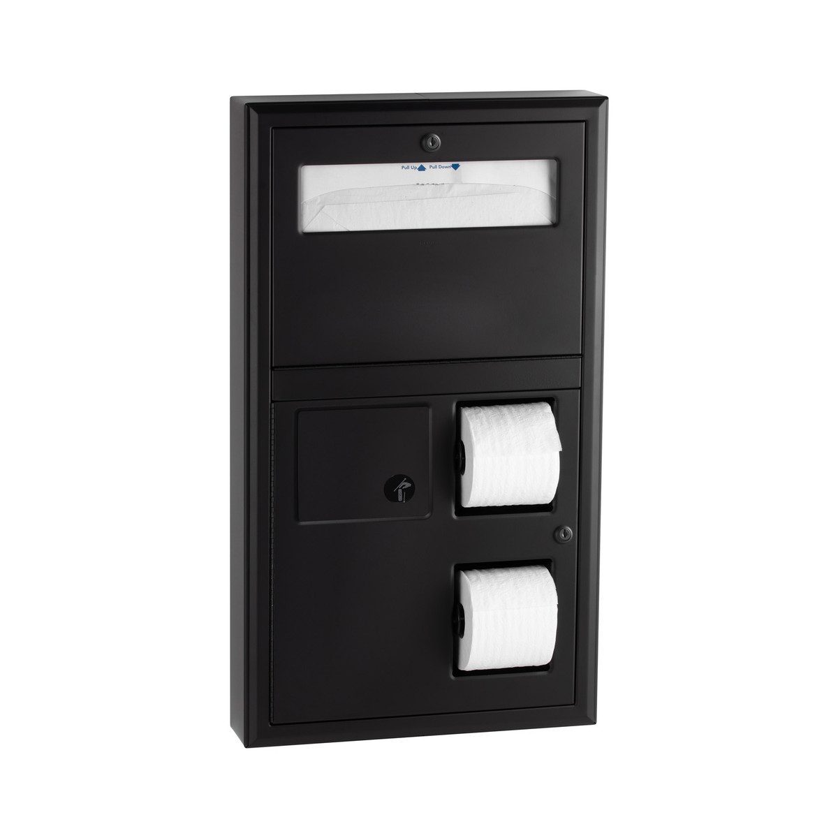 Bobrick B-3579 Surface-Mounted Toilet Tissue / Seat Cover Dispenser / Waste Disposal — Matte Black