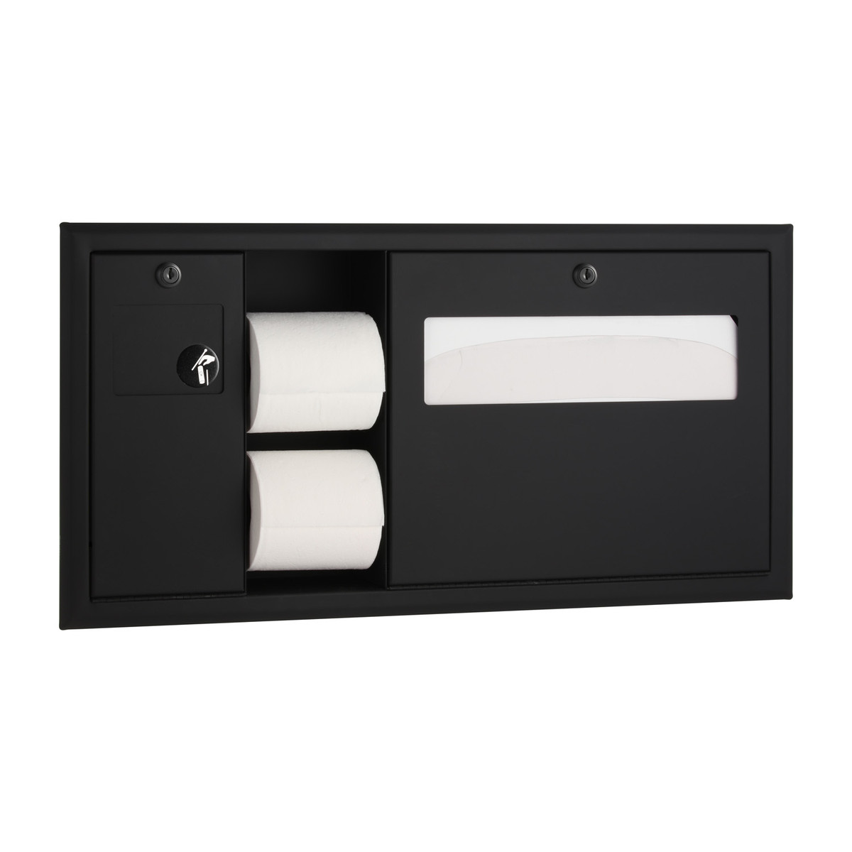 Bobrick B-3091 Recessed Toilet Tissue / Seat-Cover Dispenser / Waste Disposal, Left Side While Seated — Matte Black