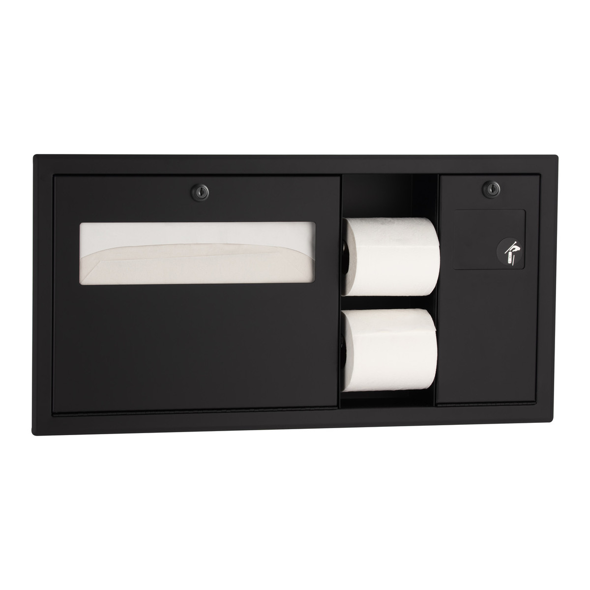 Bobrick B-3092 Recessed Toilet Tissue / Seat-Cover Dispenser / Waste Disposal, Right Side While Seated — Matte Black