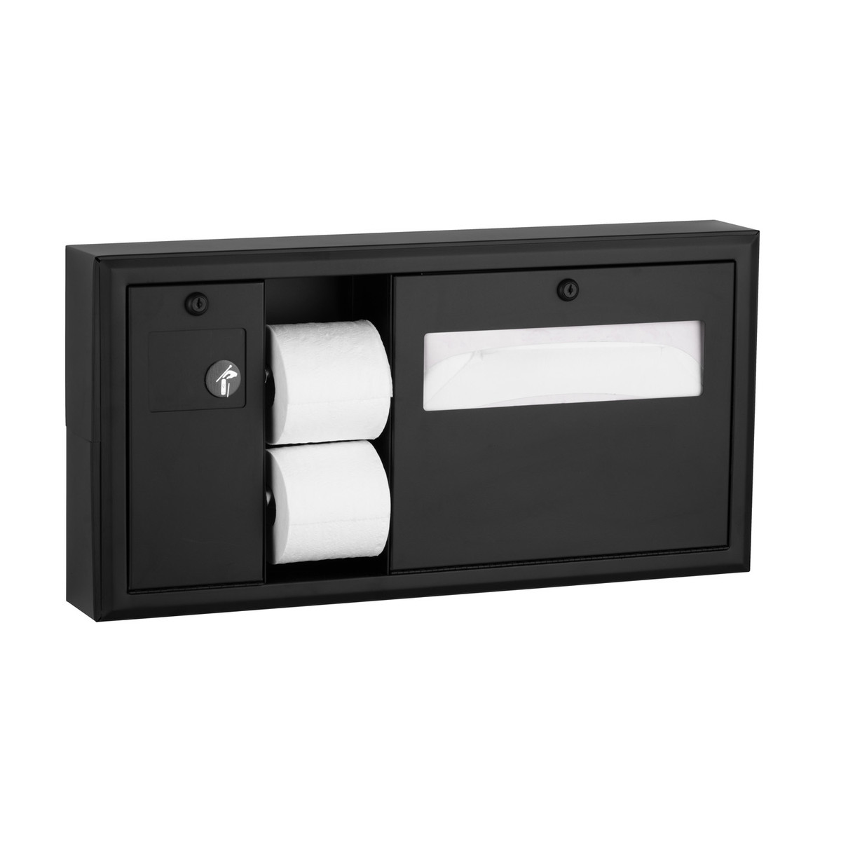 Bobrick B-30919 Surface-Mounted Horizontal Toilet Tissue / Seat-Cover Dispenser / Waste Disposal, Left Side — Matte Black