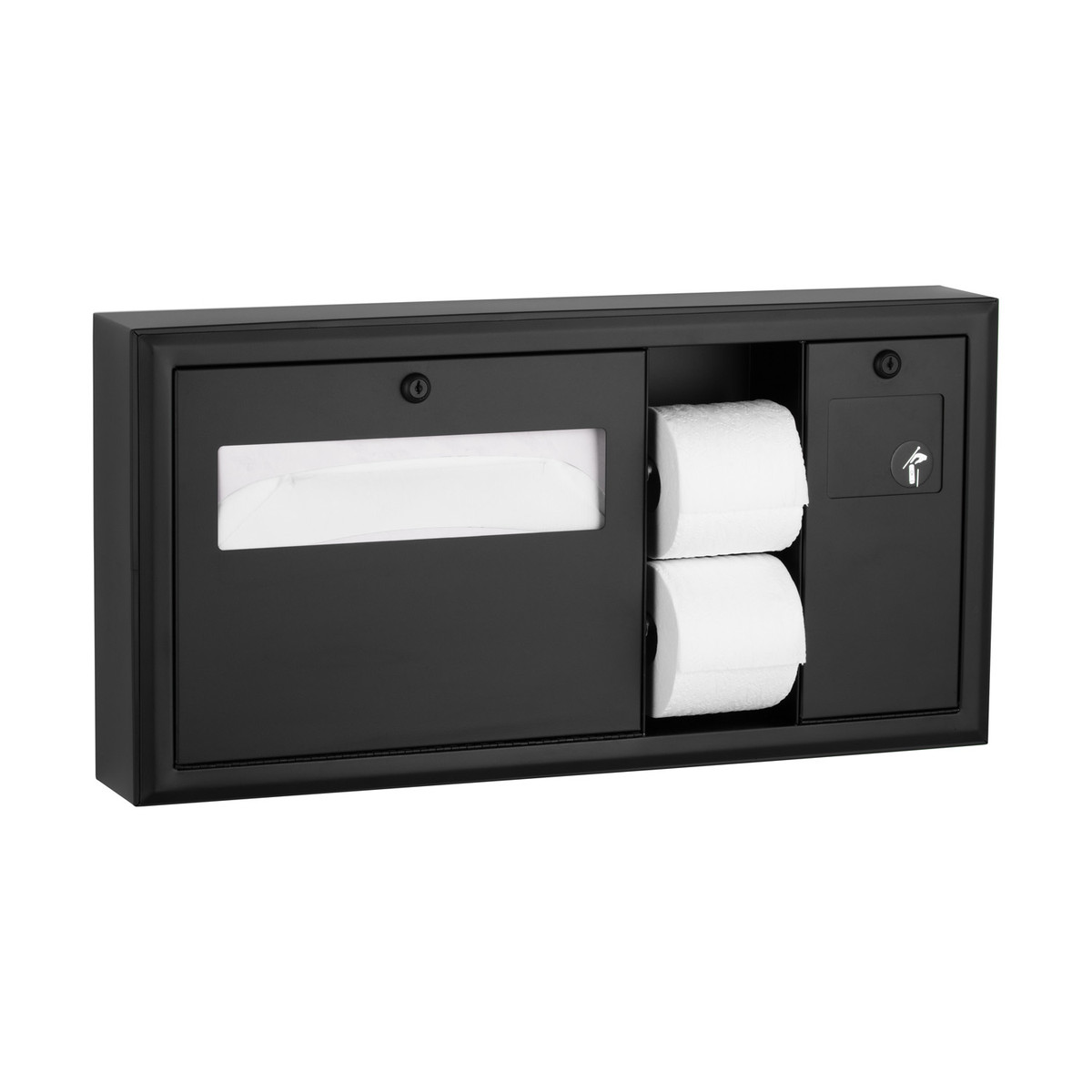 Bobrick B-30929 Surface-Mounted Horizontal Toilet Tissue / Seat-Cover Dispenser / Waste Disposal, Right Side — Matte Black