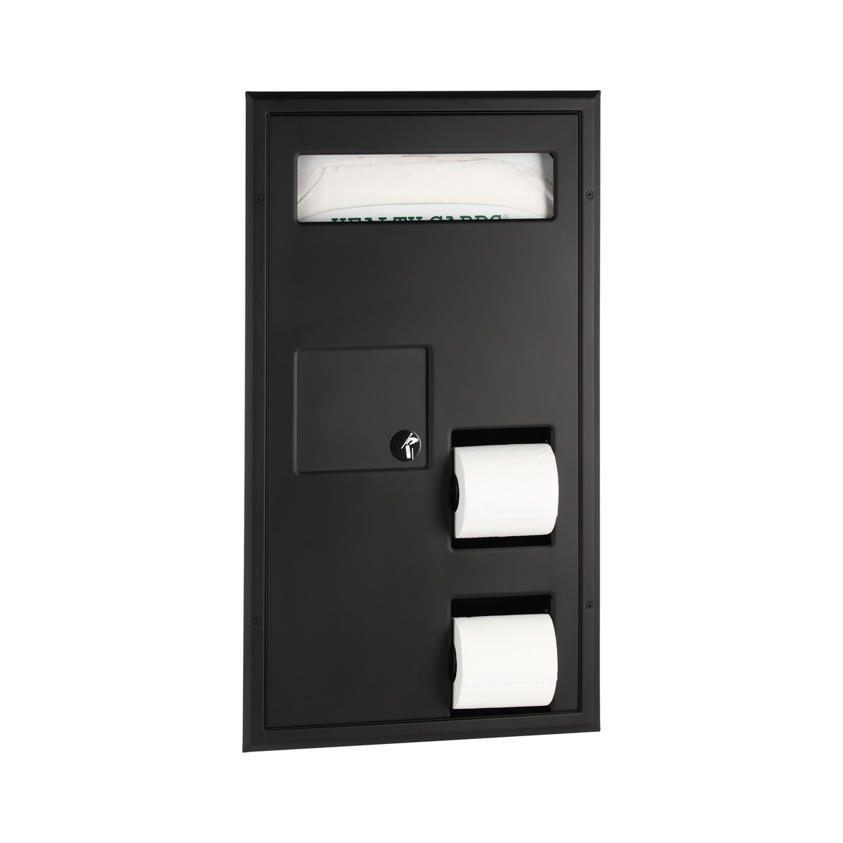 Bobrick B-35715 Partition-Mounted Toilet Tissue / Seat Cover Dispenser / Waste Disposal, Left Side While Seated — Matte Black