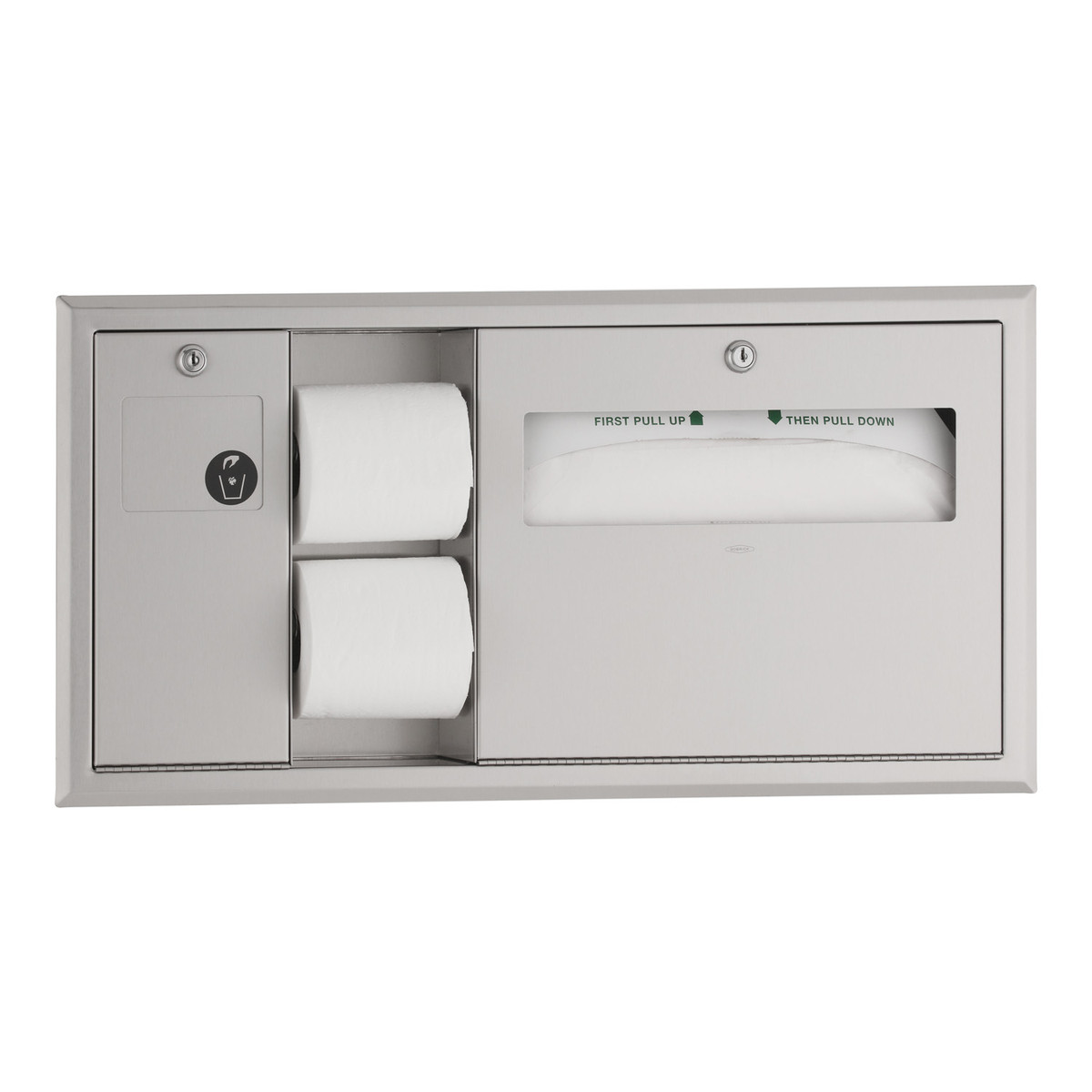 Bobrick B-3091 Recessed Toilet Tissue / Seat-Cover Dispenser / Waste Disposal, Left Side While Seated — Standard