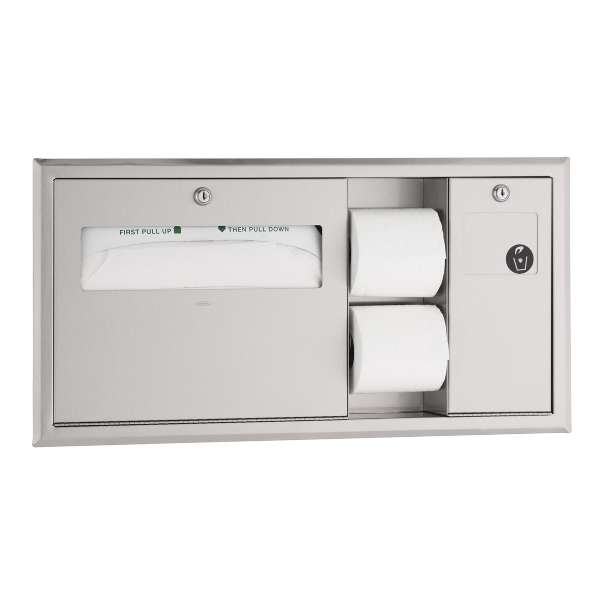 Bobrick B-3092 Recessed Toilet Tissue / Seat-Cover Dispenser / Waste Disposal, Right Side While Seated — Standard
