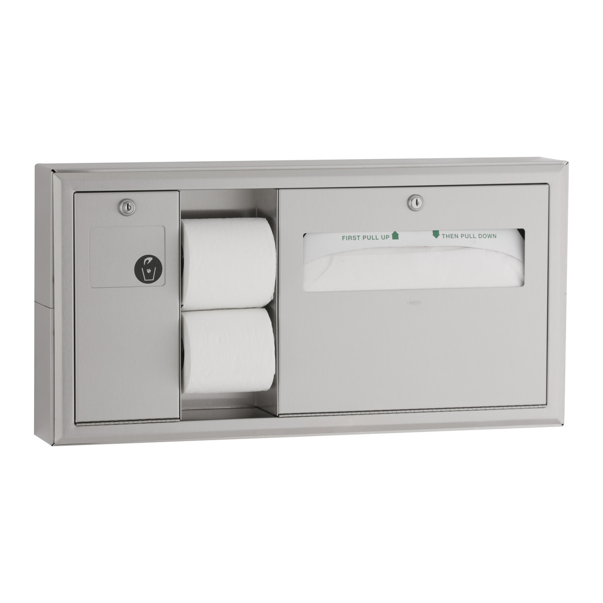 Bobrick B-30919 Surface-Mounted Horizontal Toilet Tissue / Seat-Cover Dispenser / Waste Disposal, Left Side — Standard