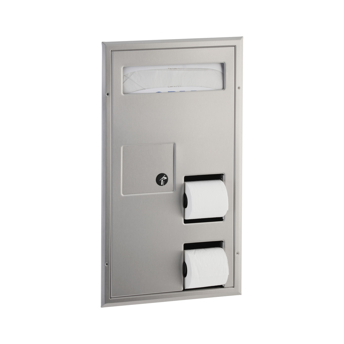 Bobrick B-35715 Partition-Mounted Toilet Tissue / Seat Cover Dispenser / Waste Disposal, Left Side While Seated — Standard