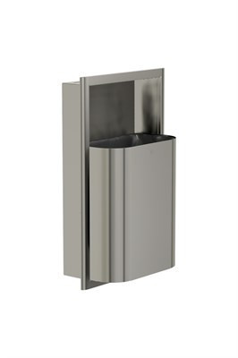 Bradley Elvari Recessed Waste Receptacle, Small Capacity (D-Shape) — Brushed Stainless