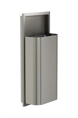 Bradley Elvari Semi-Recessed Waste Receptacle, Medium Capacity (D-Shape) — Brushed Stainless