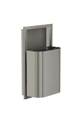 Bradley Elvari Semi-Recessed Waste Receptacle, Small Capacity (D-Shape) — Brushed Stainless