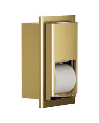 Bradley Elvari Toilet Tissue Dispenser, Recessed, Medium Cap. — Brushed Brass