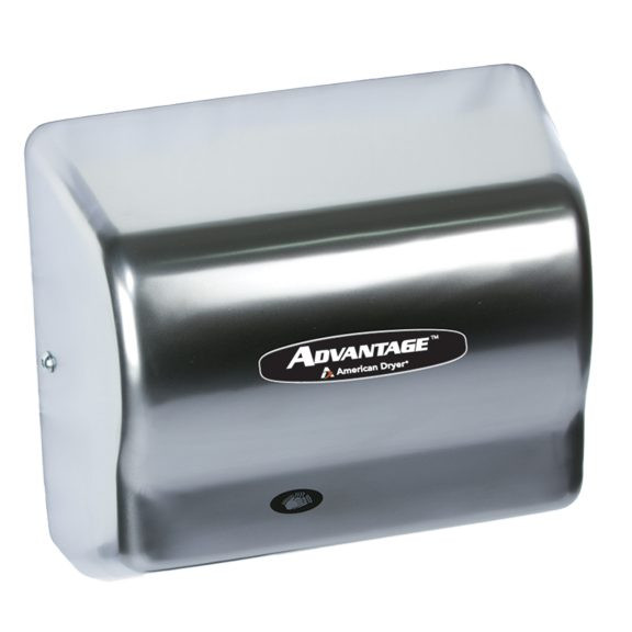 AMERICAN DRYER® AD90 Advantage AD® HAND DRYER | Steel White Auto Universal Voltage — Stainless Steel Brushed