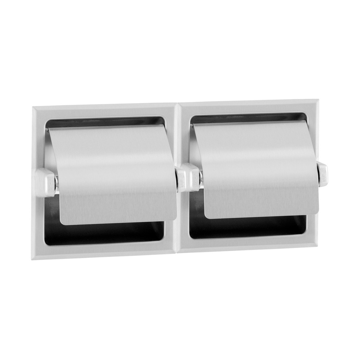 Bobrick B-699 Recessed Toilet Tissue Dispenser with Hoods, Bright Polished, Two Rolls — Satin