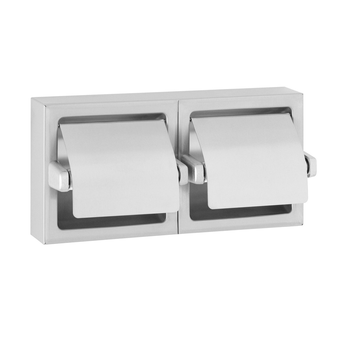 Bobrick B-6999 Surface-Mounted Toilet Tissue Dispenser with Hoods, Bright Polished, Two Rolls — Satin