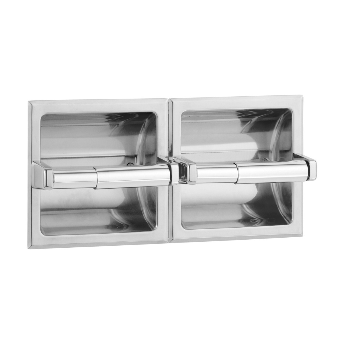Bobrick Recessed Toilet Tissue Dispenser, Bright Polished, Two Rolls — Bright Polished