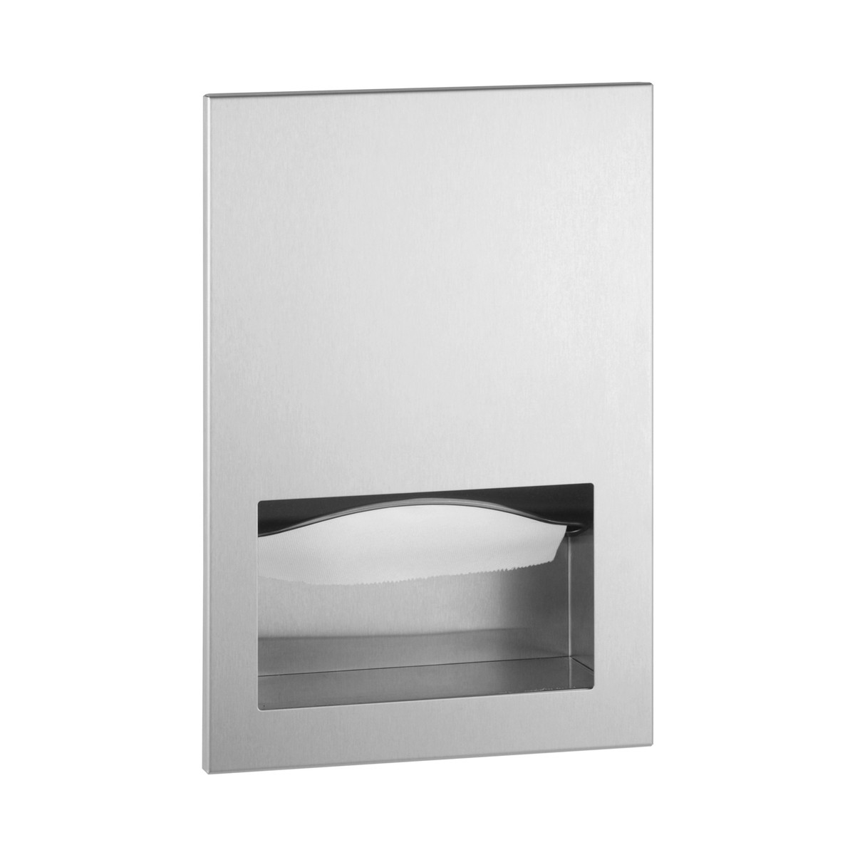 Bobrick Recessed Paper Towel Dispenser, Friction-Catch, Satin Finish, 400 Multifold Towels — Satin Finish