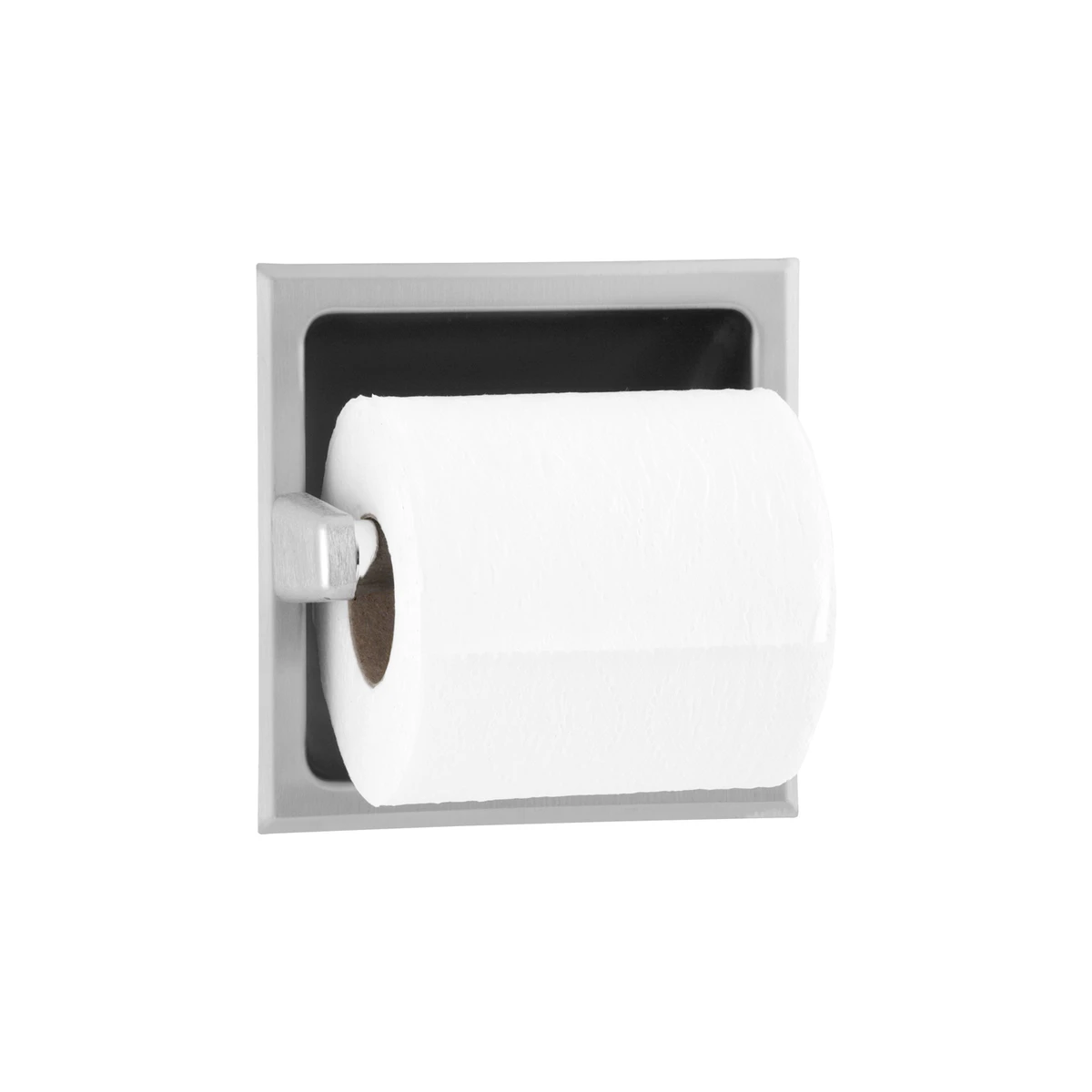 Bobrick Recessed Toilet Tissue Dispenser, Bright Polished, One Roll — Satin Finish