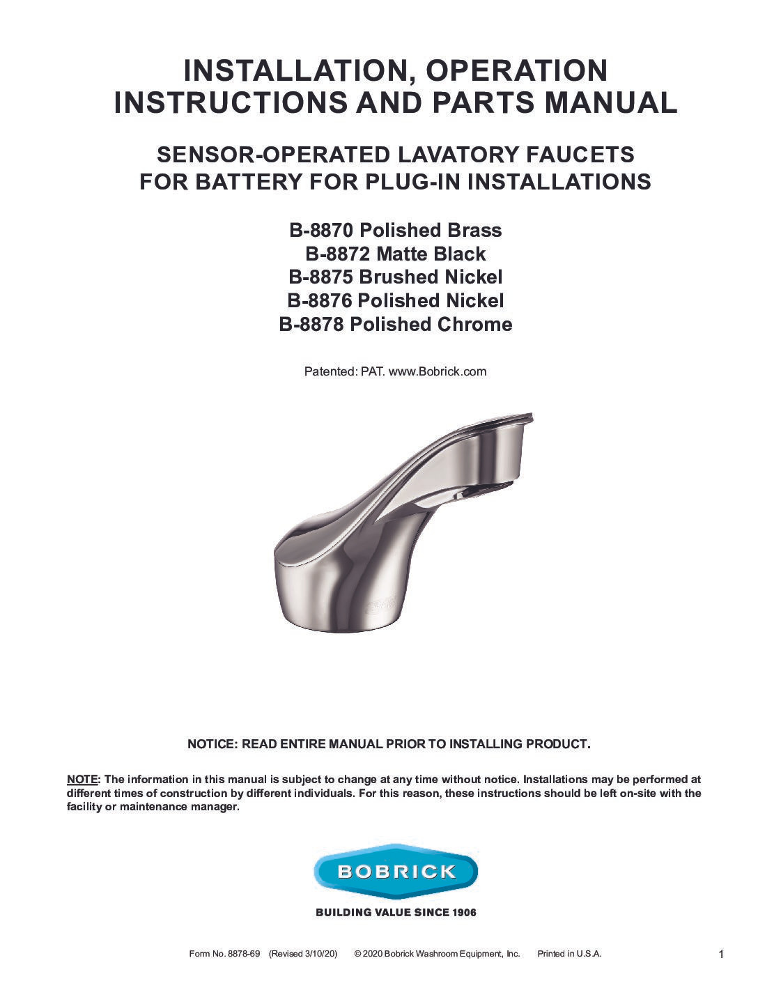 Bobrick Counter-Mounted Automatic Designer Series™ Faucet — Polished Chrome