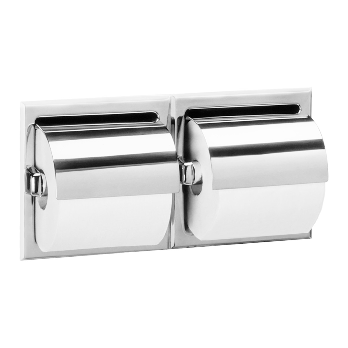 Bobrick B-699 Recessed Toilet Tissue Dispenser with Hoods, Bright Polished, Two Rolls — Bright Polished