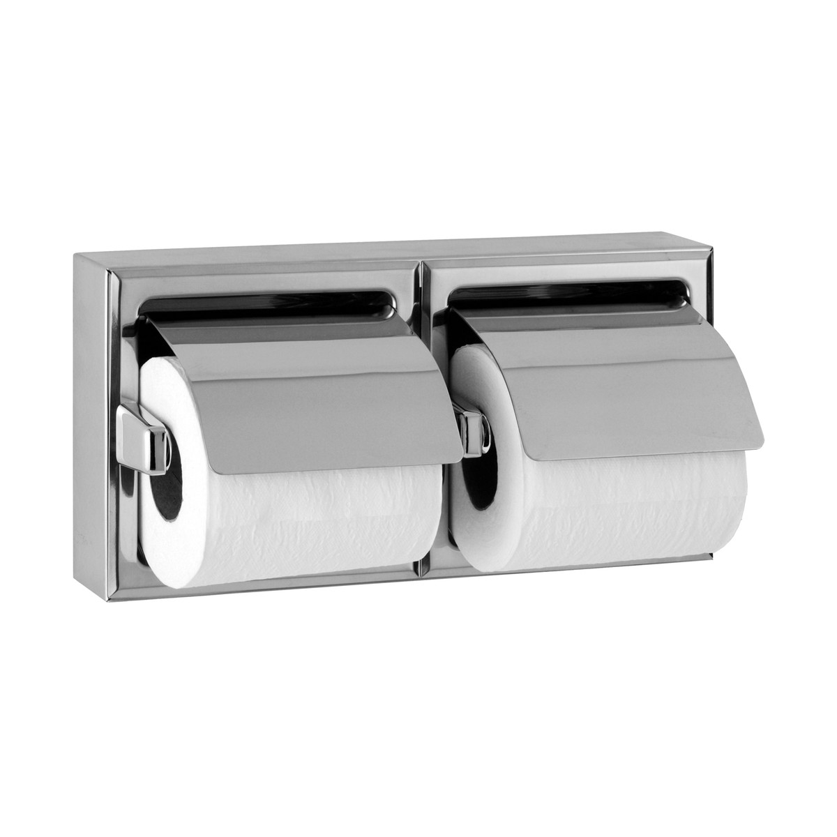 Bobrick B-6999 Surface-Mounted Toilet Tissue Dispenser with Hoods, Bright Polished, Two Rolls — Bright Polished