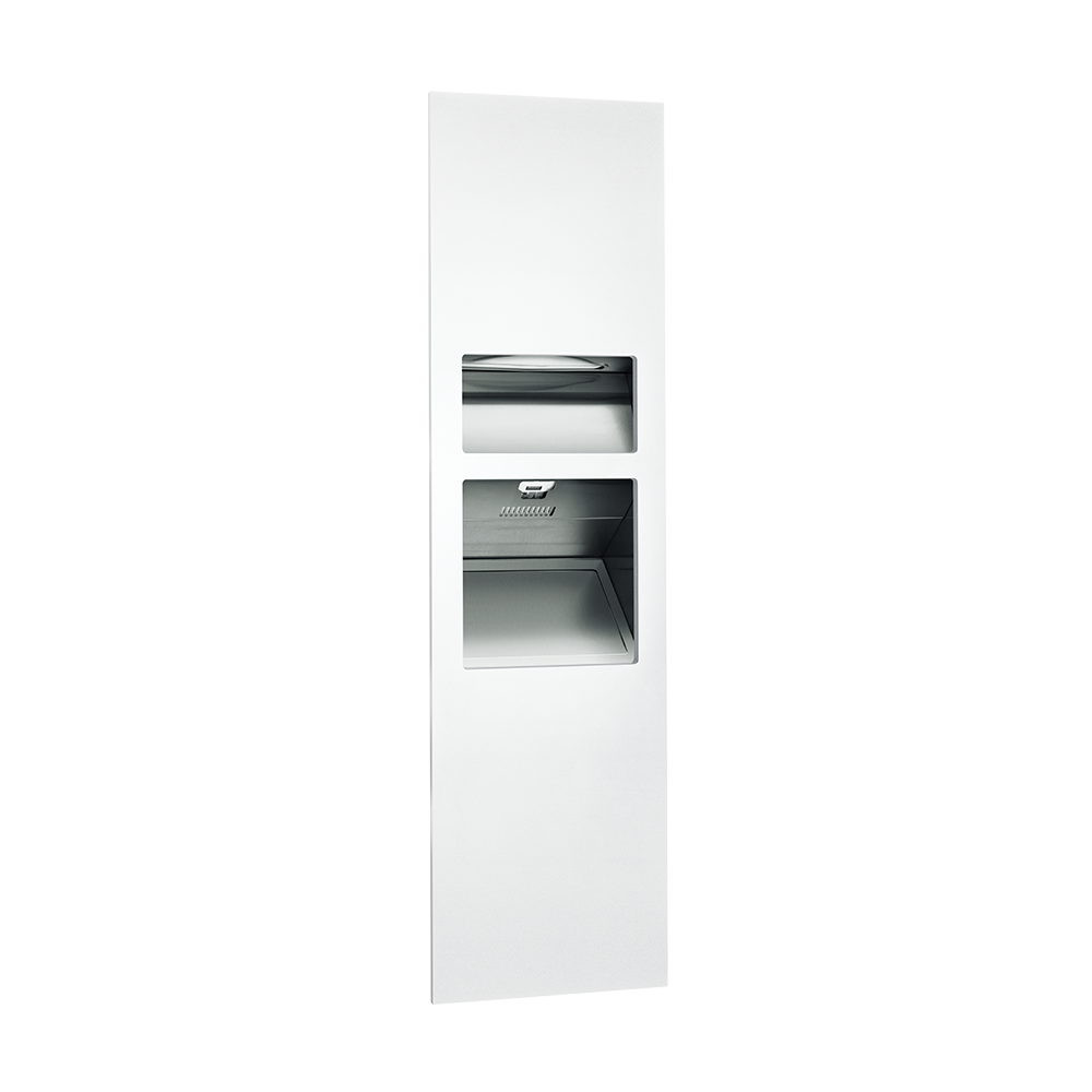 ASI Piatto™ Completely Recessed 3-in-1 Paper Towel Dispenser, High Speed Hand Dryer And Waste Receptacle - (110-120v) - White Phenolic Door - 64672-1- — 208-240V