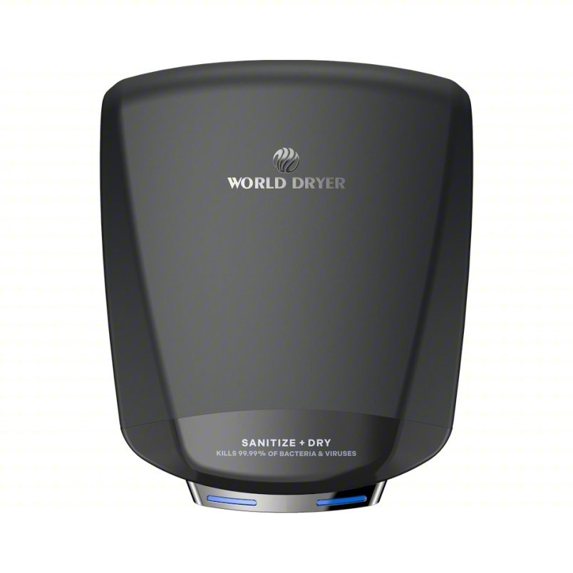 World Dryer SANITIZE + DRY S-773A  Stainless Steel Automatic Surface-Mount Sanitizing Hand Dryer | 120-277V, 950-1,150W — Aluminum, Two-Tone Black