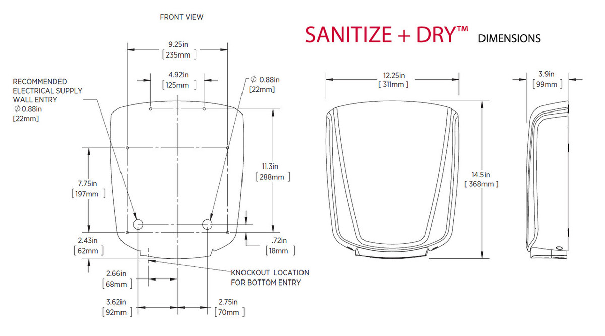 World Dryer SANITIZE + DRY S-773A  Stainless Steel Automatic Surface-Mount Sanitizing Hand Dryer | 120-277V, 950-1,150W