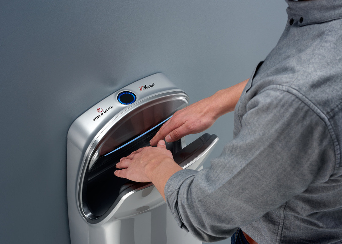 WORLD DRYER® V-649A VMAX® V2 | High-Speed, Surface-Mounted, Vertical Hands-Down-In | 110V/120V SILVER (Replaces the Discontinued V-629A, V-639A