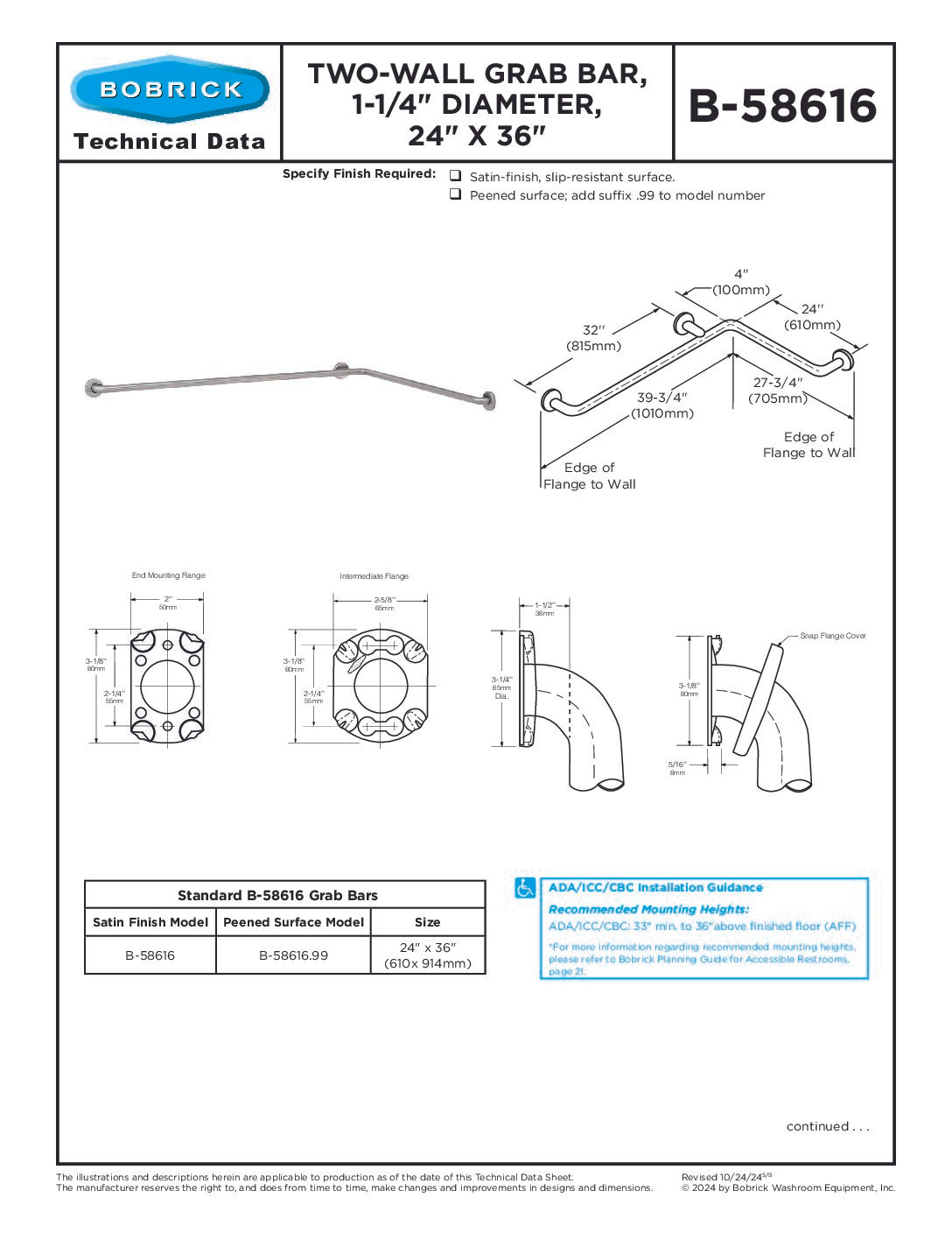 Bobrick Two-Wall Grab Bar – 1-1/4" Diameter