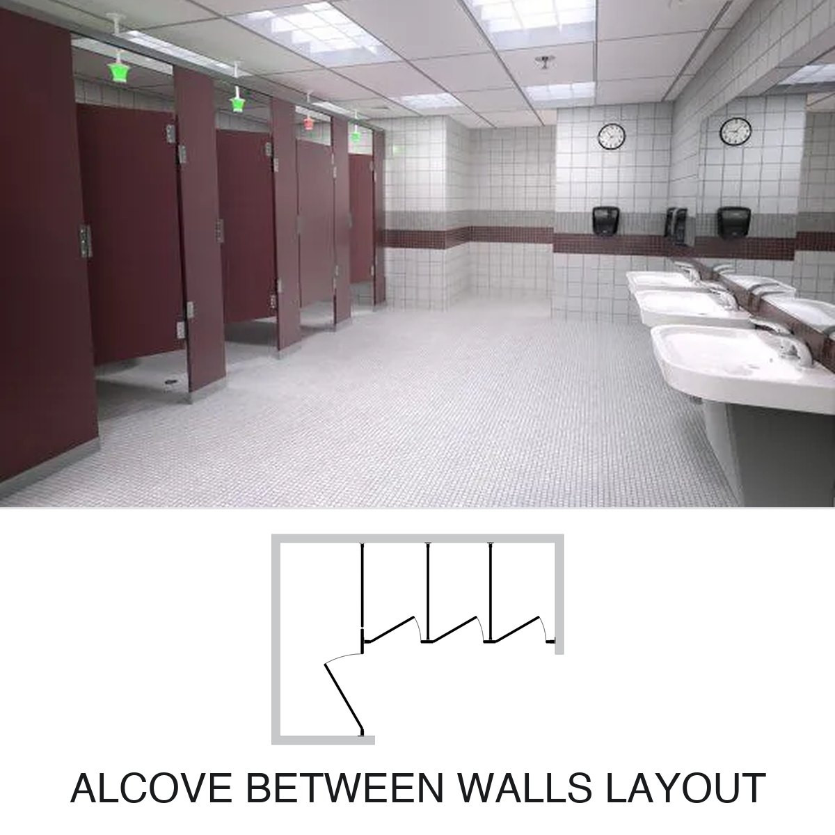 Solid Plastic (HDPE) Toilet Partitions — Alcove Between Walls