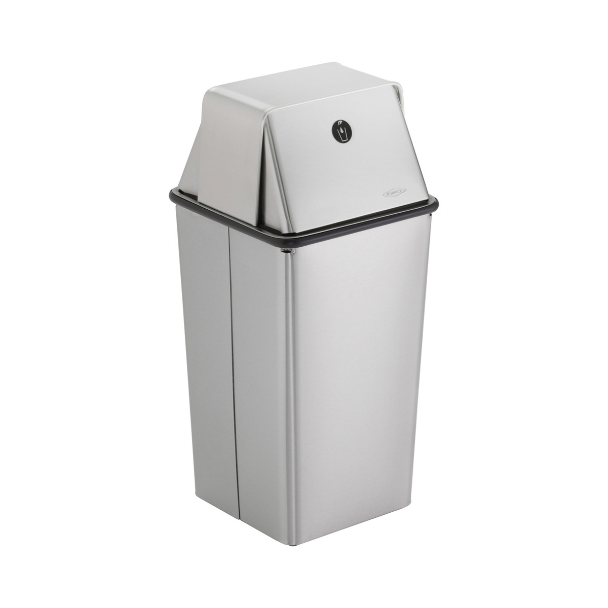 Bobrick B-2250 Floor-Standing Waste Receptacle, Spring-Loaded Top, Satin Finish, 13-Gallon