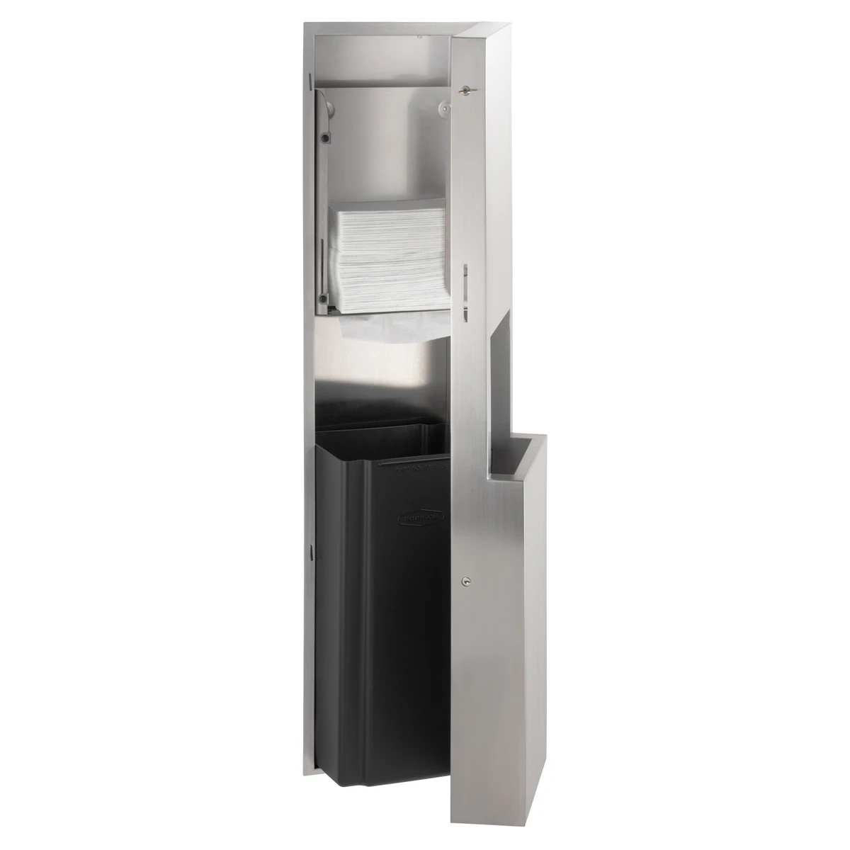 Bobrick Semi-Recessed Paper Towel Dispenser and Waste Receptacle, Satin Finish, 8.5-Gallon Waste