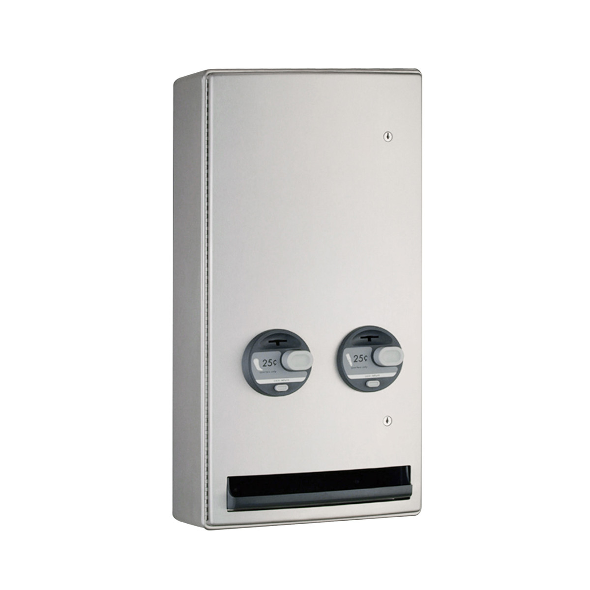 Bobrick B-47069 25 Surface-Mounted Napkin-Tampon Dispenser, 25-Cent Operation, Satin Finish