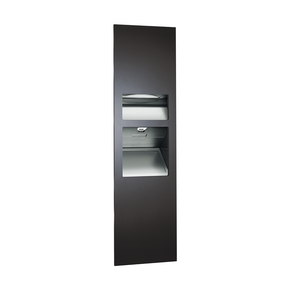 ASI Piatto™ Completely Recessed 3-in-1 Paper Towel Dispenser, High Speed Hand Dryer And Waste Receptacle - (110-120v) - Matte Black Phenolic Door