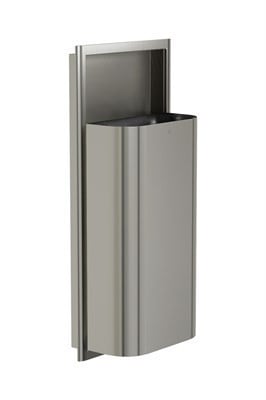 Bradley Elvari Semi-Recessed Waste Receptacle, Medium Capacity (D-Shape) — Brushed Stainless