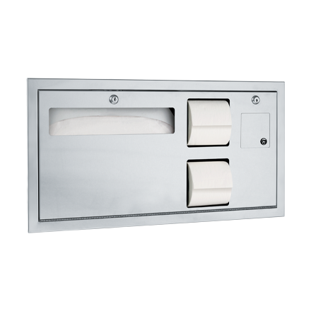 ASI Toilet Seat Cover & Toilet Tissue Dispenser with Sanitary Napkin Disposal - Horizontal, ADA - Recessed - 0487-R