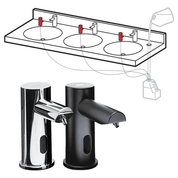 ASI EZ Fill™ Top Fill Multi-Feed Foam Soap Dispenser Head - 6 Pack + Remote Control - 0393-6 Series