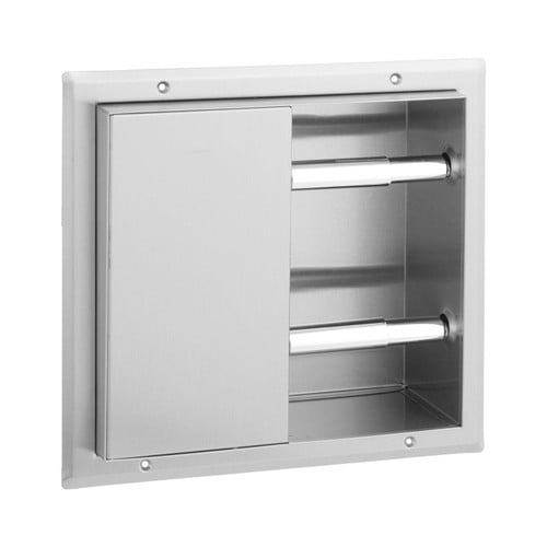 Bobrick B-386 Partition-Mounted Toilet Tissue Dispenser, Satin Finish, Serves 2 Compartments