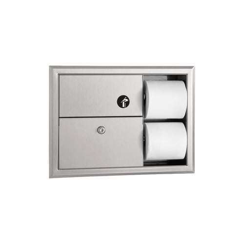 Bobrick B-3094 Recessed Sanitary Napkin Disposal and Toilet Tissue Dispenser, Satin Finish, 0.8-Gallon