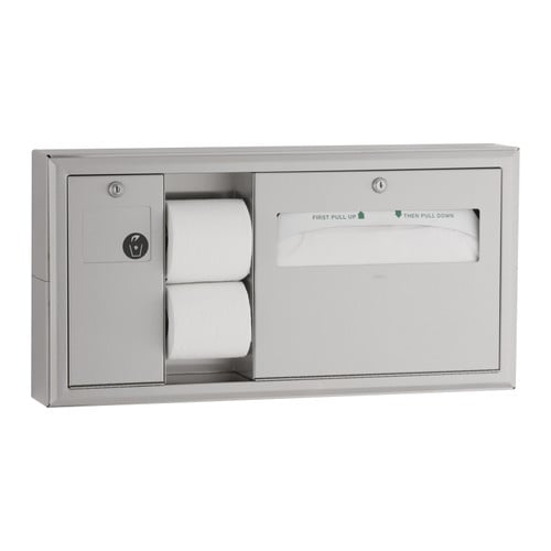 Bobrick B-30919 Surface-Mounted Horizontal Toilet Tissue / Seat-Cover Dispenser / Waste Disposal, Left Side