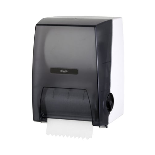 Bobrick B-72860 Surface-Mounted Manual Pull Roll Paper Towel Dispenser, Grey Translucent Plastic