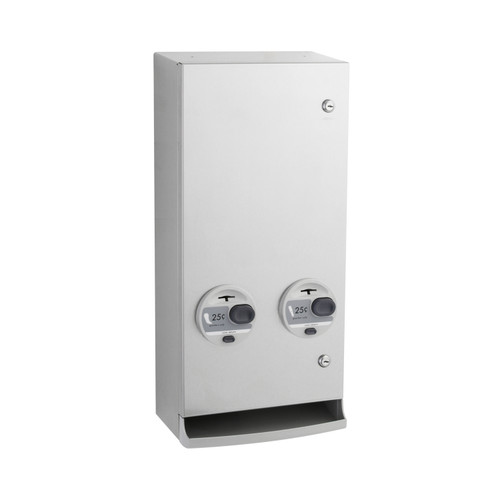 Bobrick B-2706 25 Surface-Mounted Napkin-Tampon Dispenser, 25-Cent Operation, Satin Finish