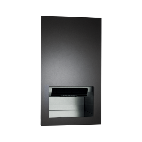 PIATTO™ COMPLETELY RECESSED AUTOMATIC ROLL PAPER TOWEL DISPENSER - Battery Operated - Matte Black Phenolic Door - 645210A-41