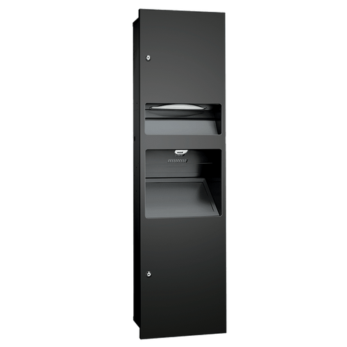 Simplicity™ in Matte Black 3-in-1 Cabinet - Paper Towel Dispenser & Waste Receptacle, W/ Provision For High-Speed Hand Dryer - Recessed - 64672-41PC