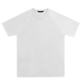 A white men's sports T-shirt with a raglan sleeve design and a branding logo.