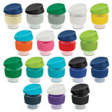 A drink bottle collection featuring the Nova Cup in various colours, including green, blue, pink, and yellow, with a logo.