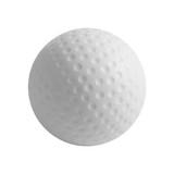 A white stress golf ball with a textured surface featuring dimples, designed for relieving tension.