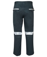 Work trousers in dark green with reflective tape on the legs. Features pockets and a logo on the waistband.