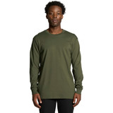 A long sleeve t-shirt in olive green, featuring a round neckline and an understated design with a logo.
