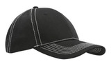 A black cap featuring a hi-tech mesh back and white stitching accents, with a logo present on the front.